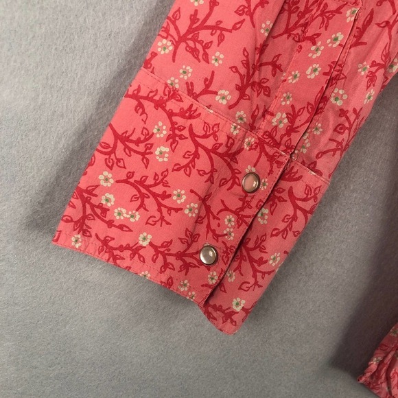 DKNY Jeans Women's Size Medium Floral Snap Front Shirt Pink - Picture 6 of 9